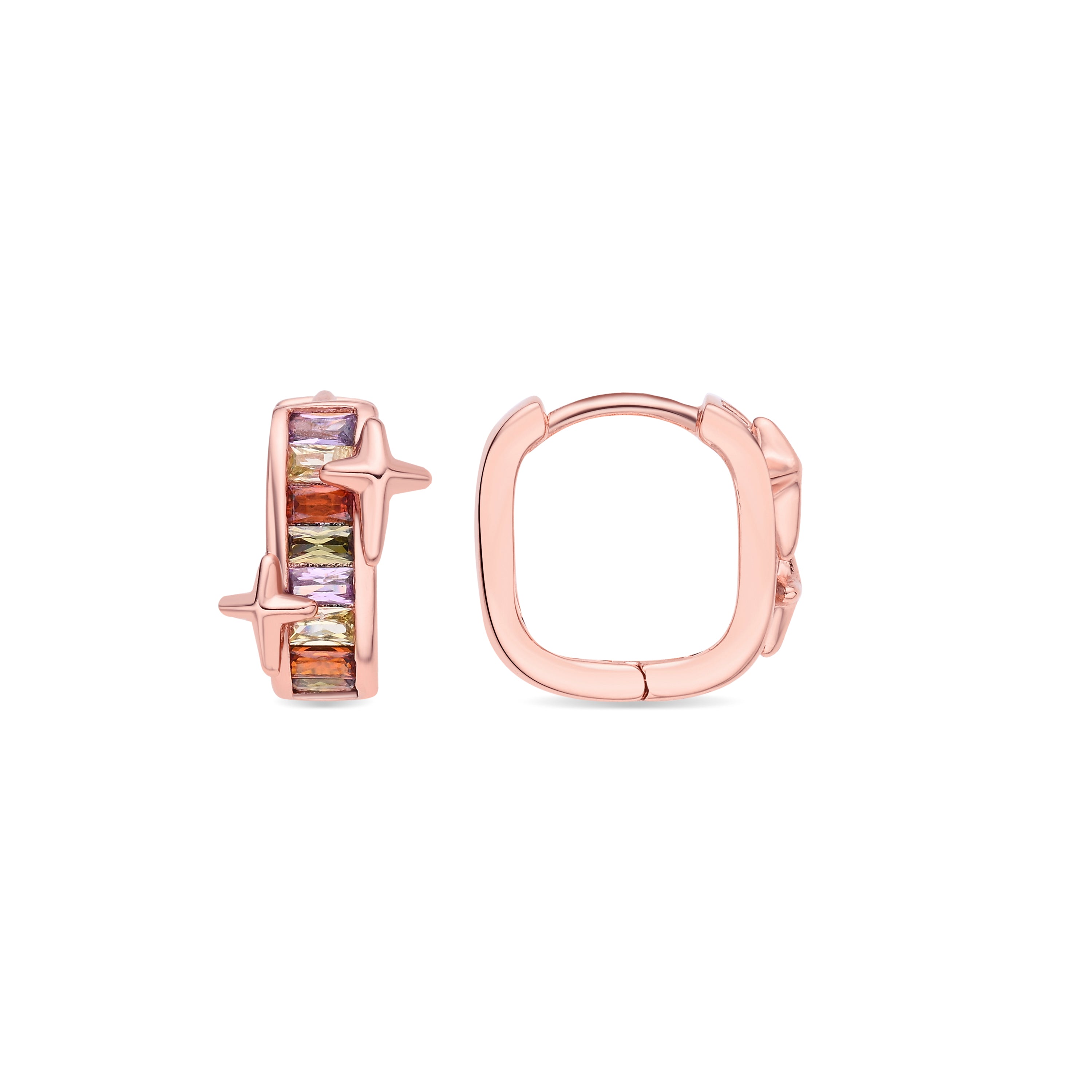 Boucles d'oreilles en zircone multicolore finition or rose 18 carats - Suclai