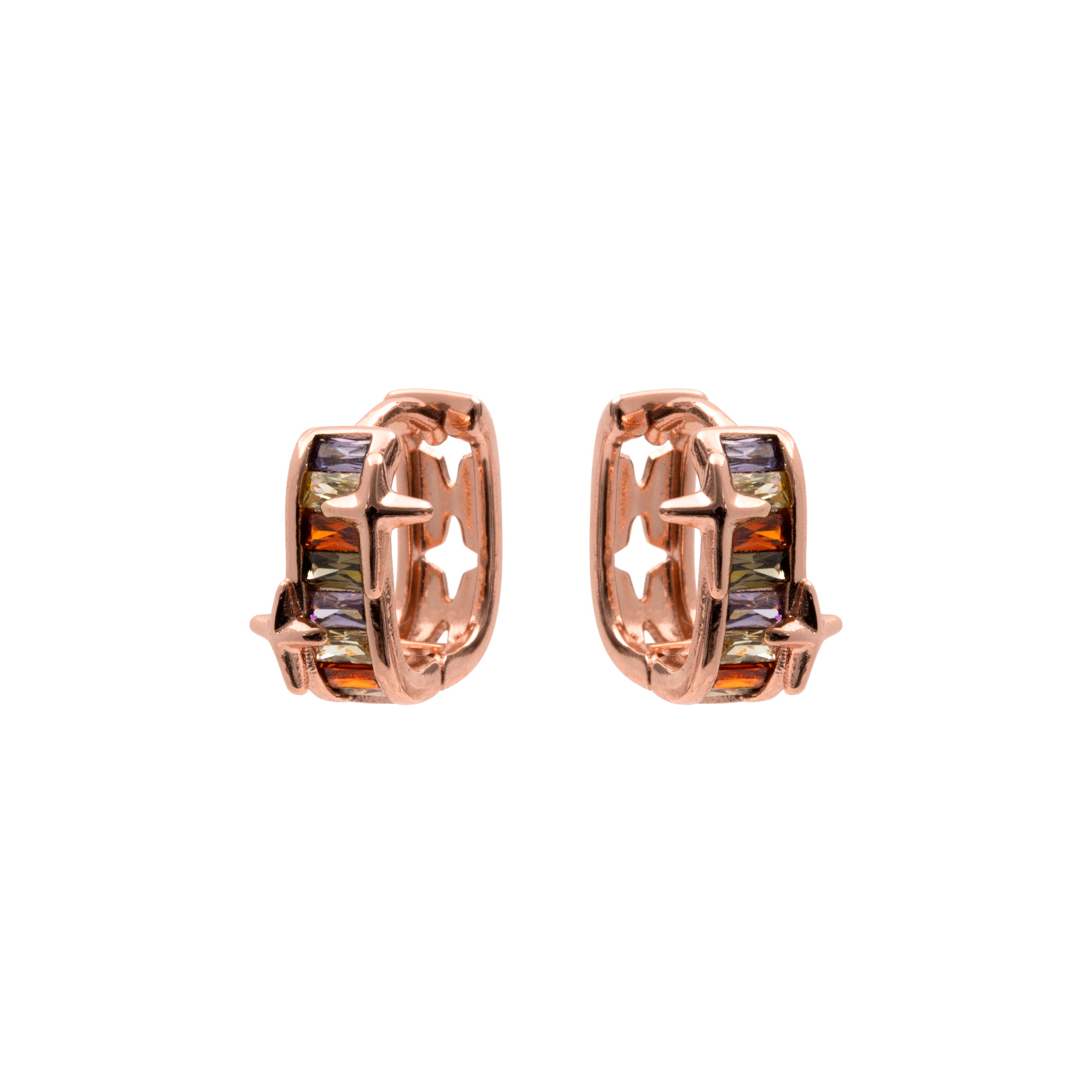 Boucles d'oreilles en zircone multicolore finition or rose 18 carats - Suclai