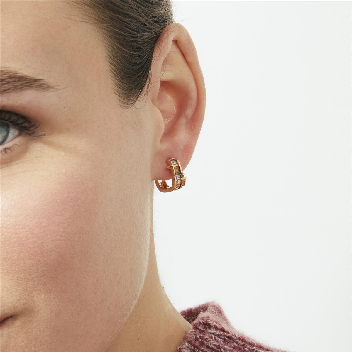 Boucles d'oreilles en zircone multicolore finition or rose 18 carats - Suclai