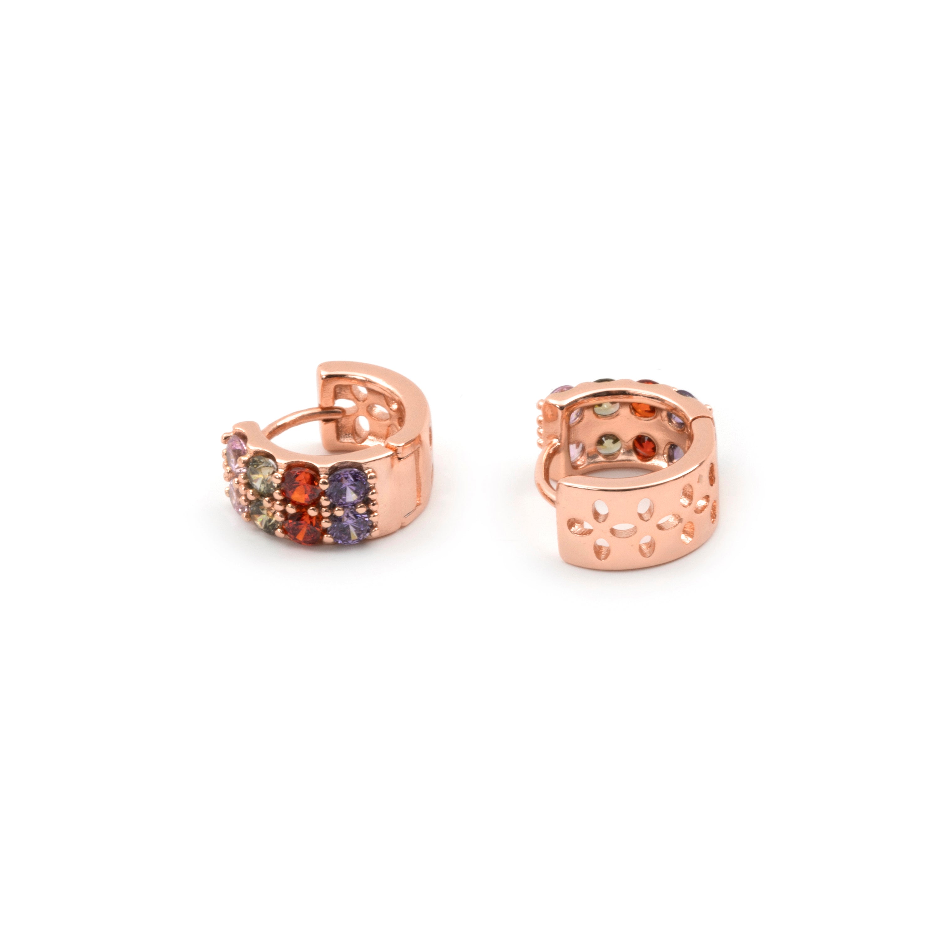 Boucles d'oreilles en zircone multicolore finition or rose 18 carats - Mezya