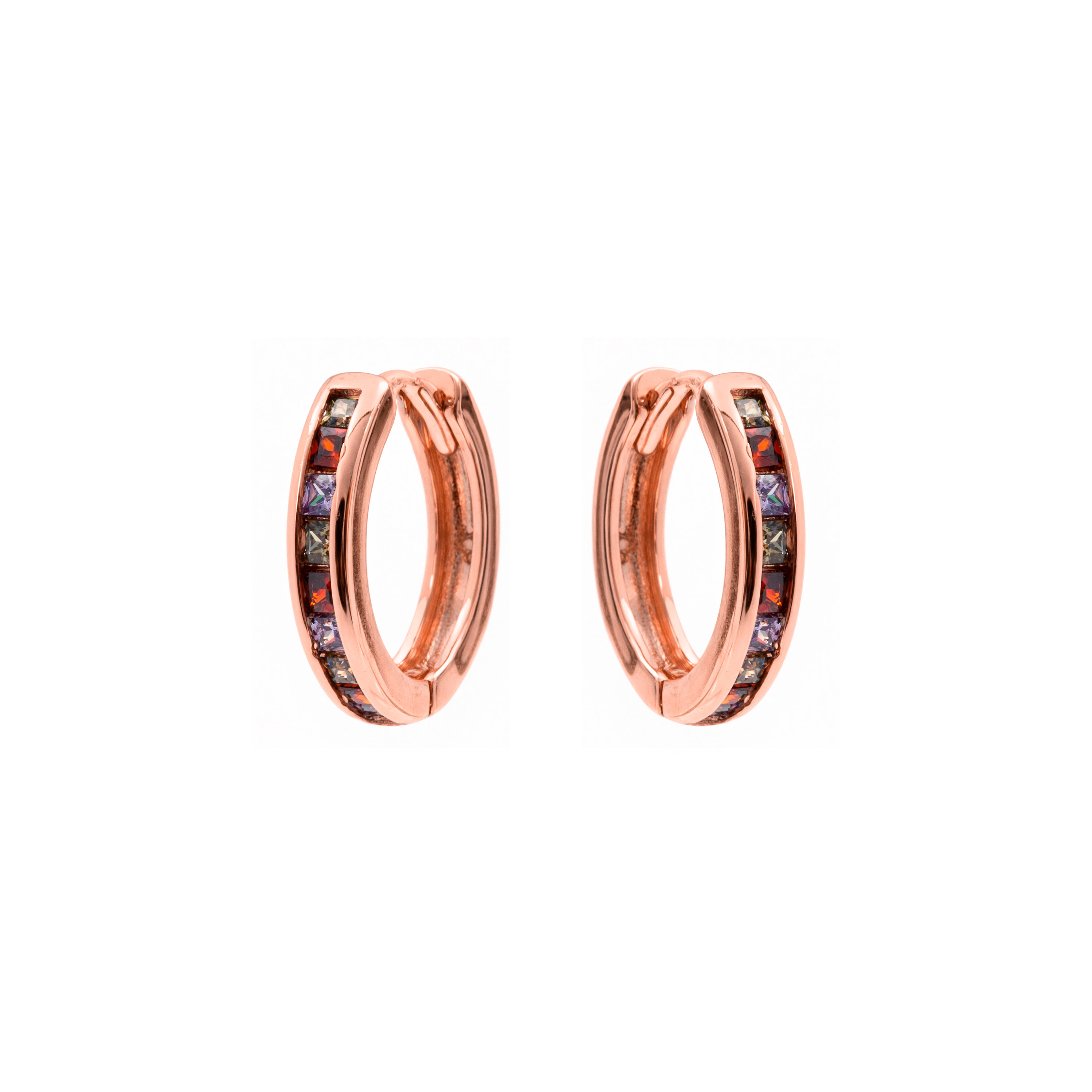 Boucles d'oreilles en zircone multicolore finition or rose 18 carats - Ulanbu