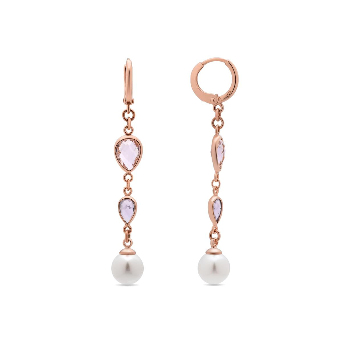 Pendientes de Aleación de Metal y Perla Blanca acabado en oro rosa de 18k - Cainhtsi