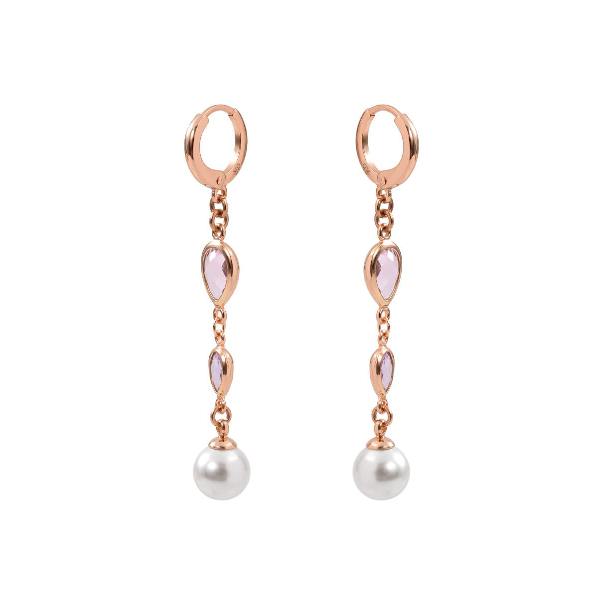 Pendientes de Aleación de Metal y Perla Blanca acabado en oro rosa de 18k - Cainhtsi