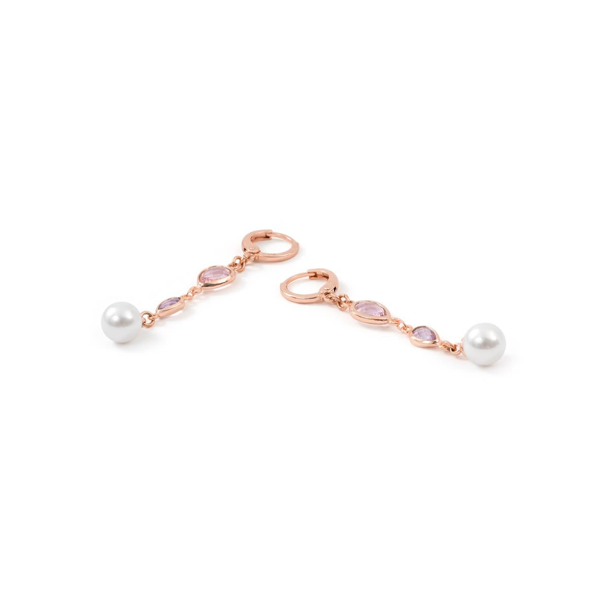 Pendientes de Aleación de Metal y Perla Blanca acabado en oro rosa de 18k - Cainhtsi