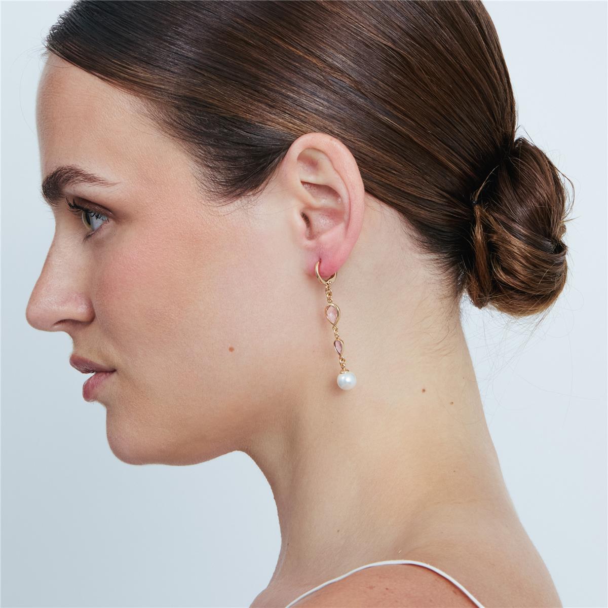 Pendientes de Aleación de Metal y Perla Blanca acabado en oro rosa de 18k - Cainhtsi