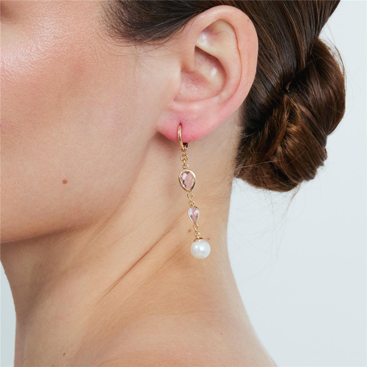 Pendientes de Aleación de Metal y Perla Blanca acabado en oro rosa de 18k - Cainhtsi