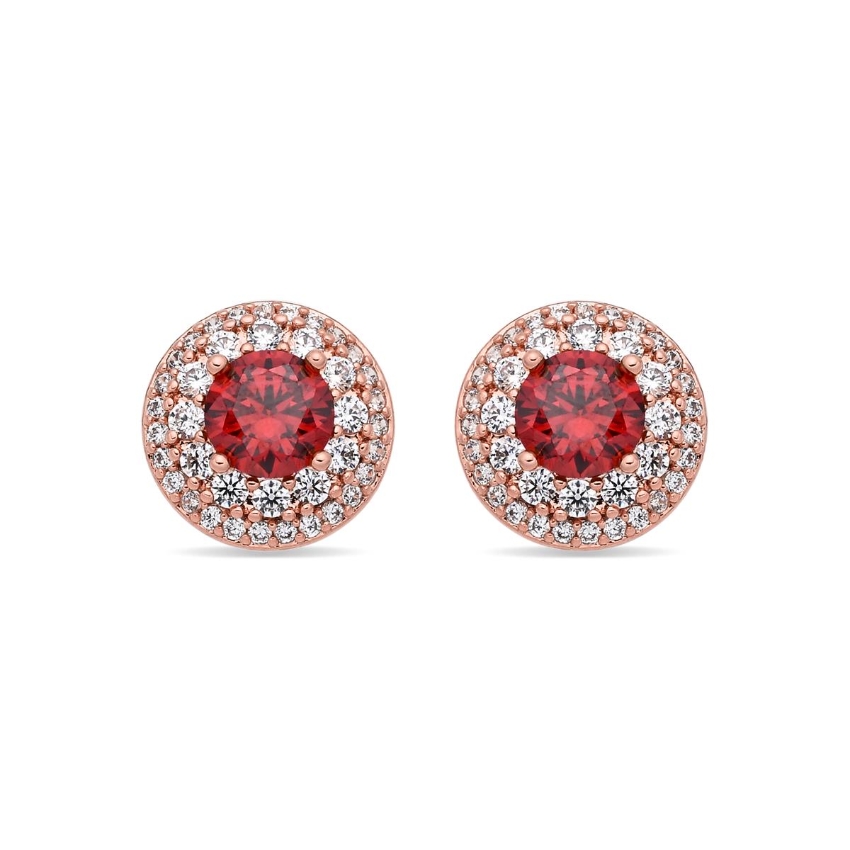 18k Rose Gold Finished Metal Alloy and Ruby Cubic Zirconia Earrings - Riash