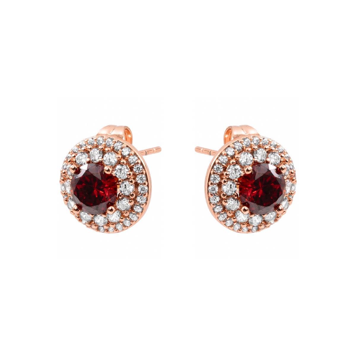 18k Rose Gold Finished Metal Alloy and Ruby Cubic Zirconia Earrings - Riash