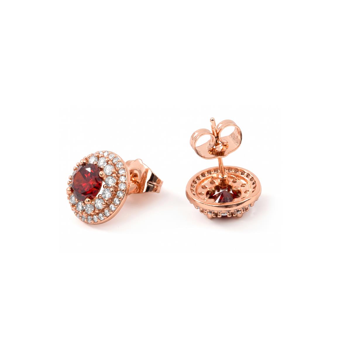 18k Rose Gold Finished Metal Alloy and Ruby Cubic Zirconia Earrings - Riash