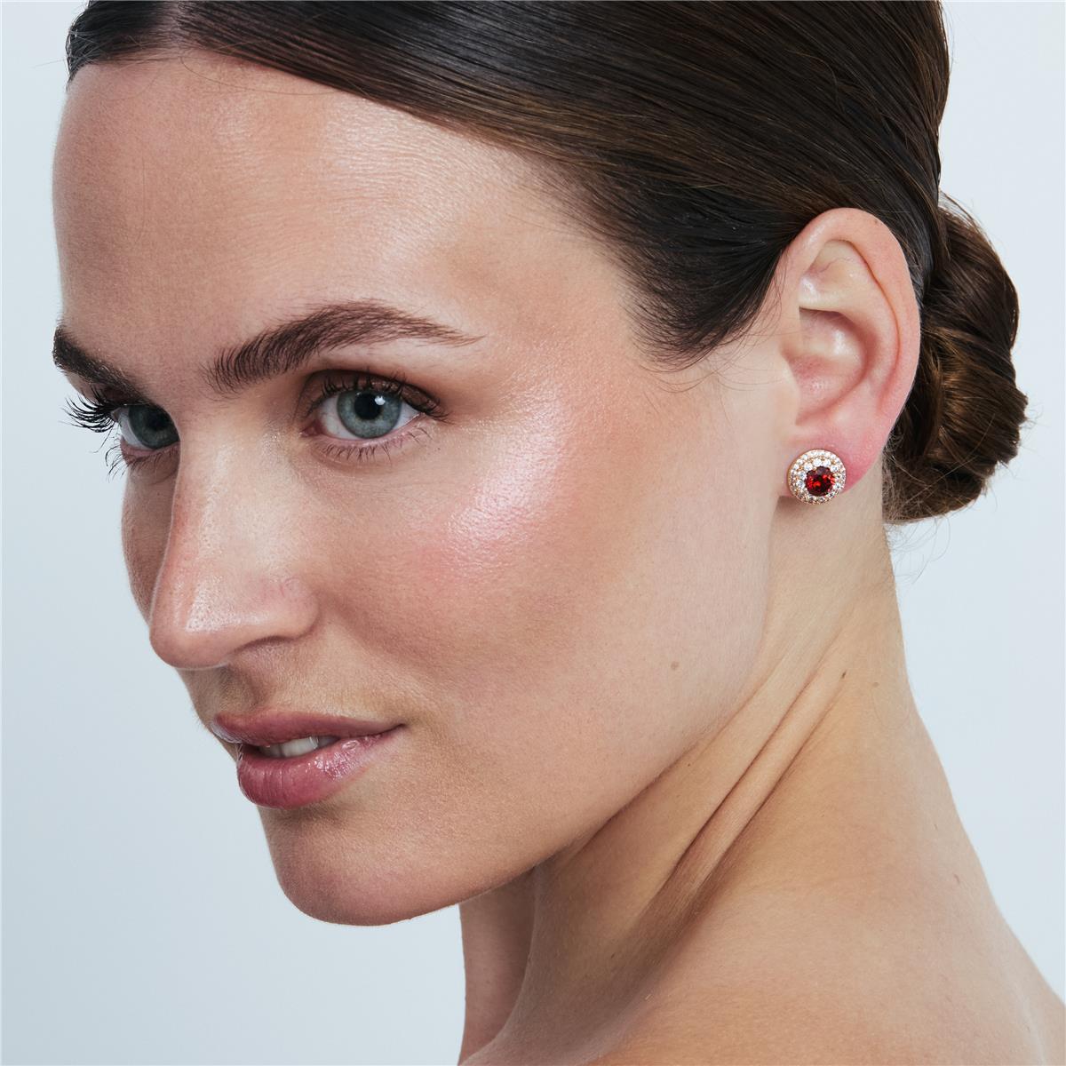 18k Rose Gold Finished Metal Alloy and Ruby Cubic Zirconia Earrings - Riash