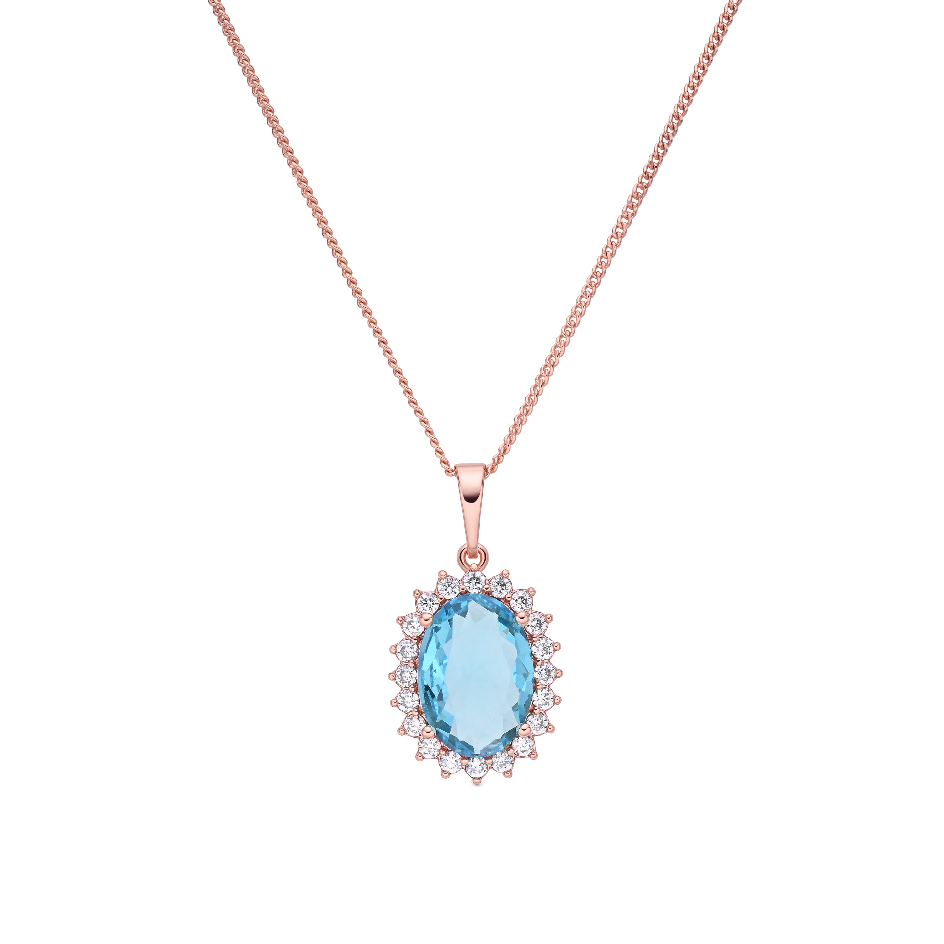 Achatkette mit Aquamarin-Zirkonia, 18 Karat Roségold-Finish - Huape