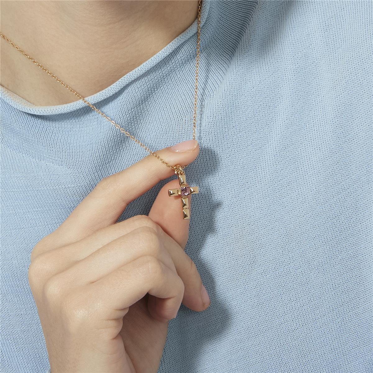 Amethyst Zircon Necklace with 18k Rose Gold Finish - Dawon