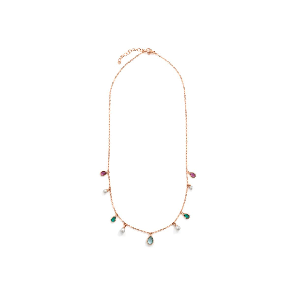 18k Rose Gold Finished Metal Alloy and White Pearl Necklace - Cainhtsi
