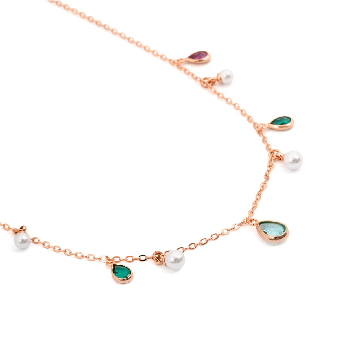 18k Rose Gold Finished Metal Alloy and White Pearl Necklace - Cainhtsi