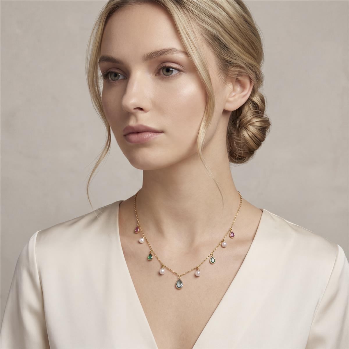 18k Rose Gold Finished Metal Alloy and White Pearl Necklace - Cainhtsi