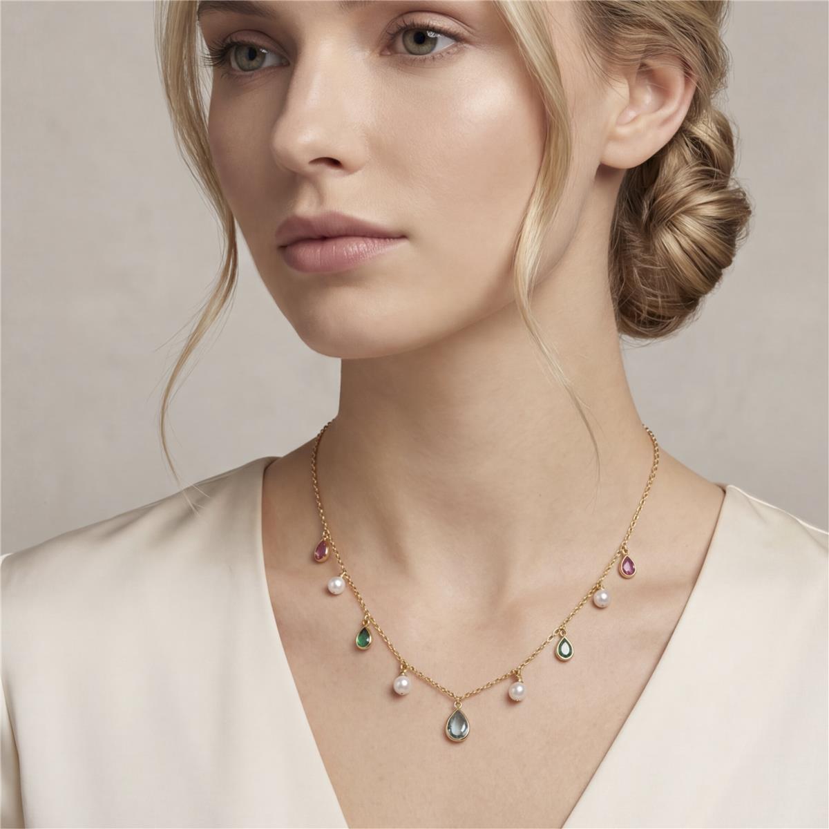18k Rose Gold Finished Metal Alloy and White Pearl Necklace - Cainhtsi