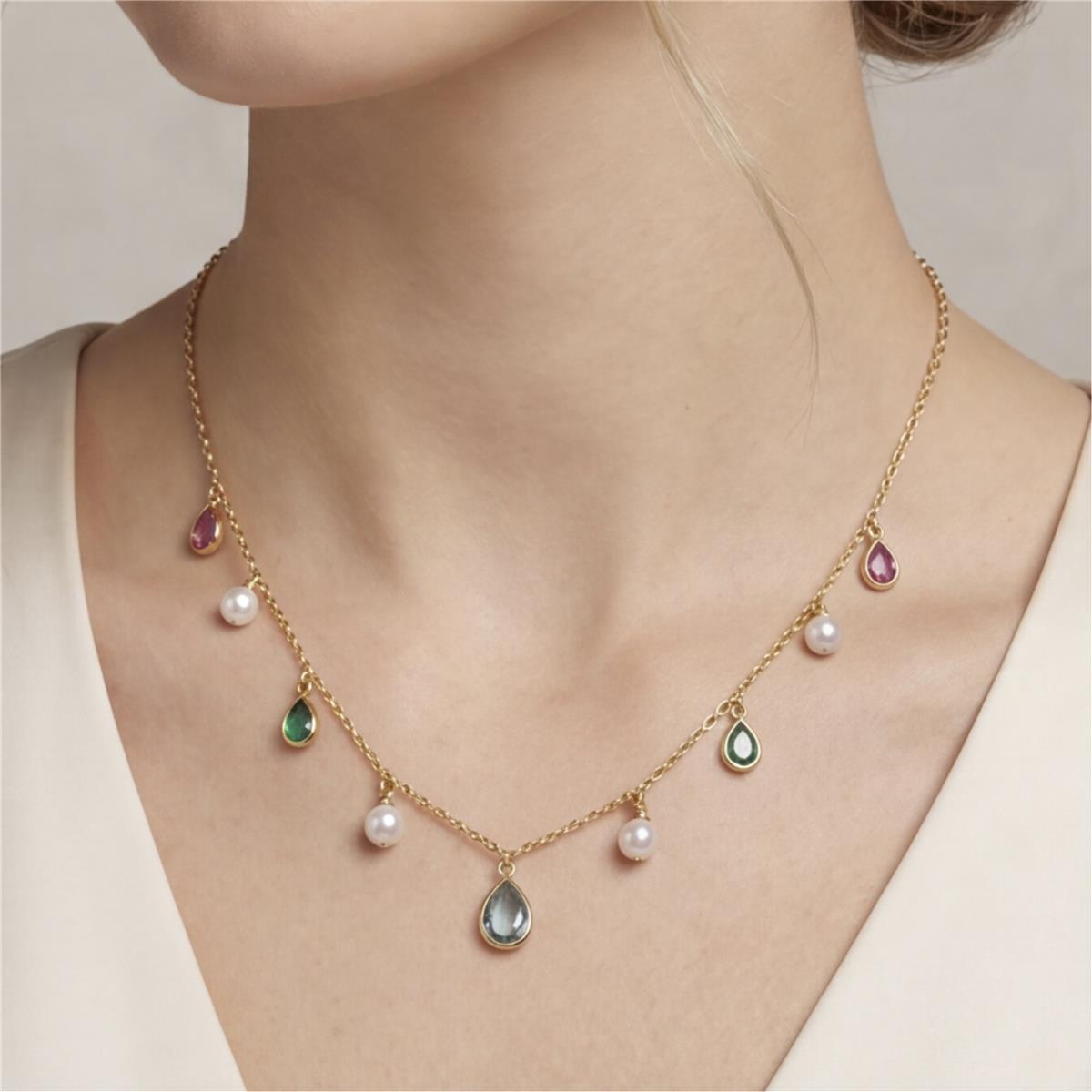 18k Rose Gold Finished Metal Alloy and White Pearl Necklace - Cainhtsi