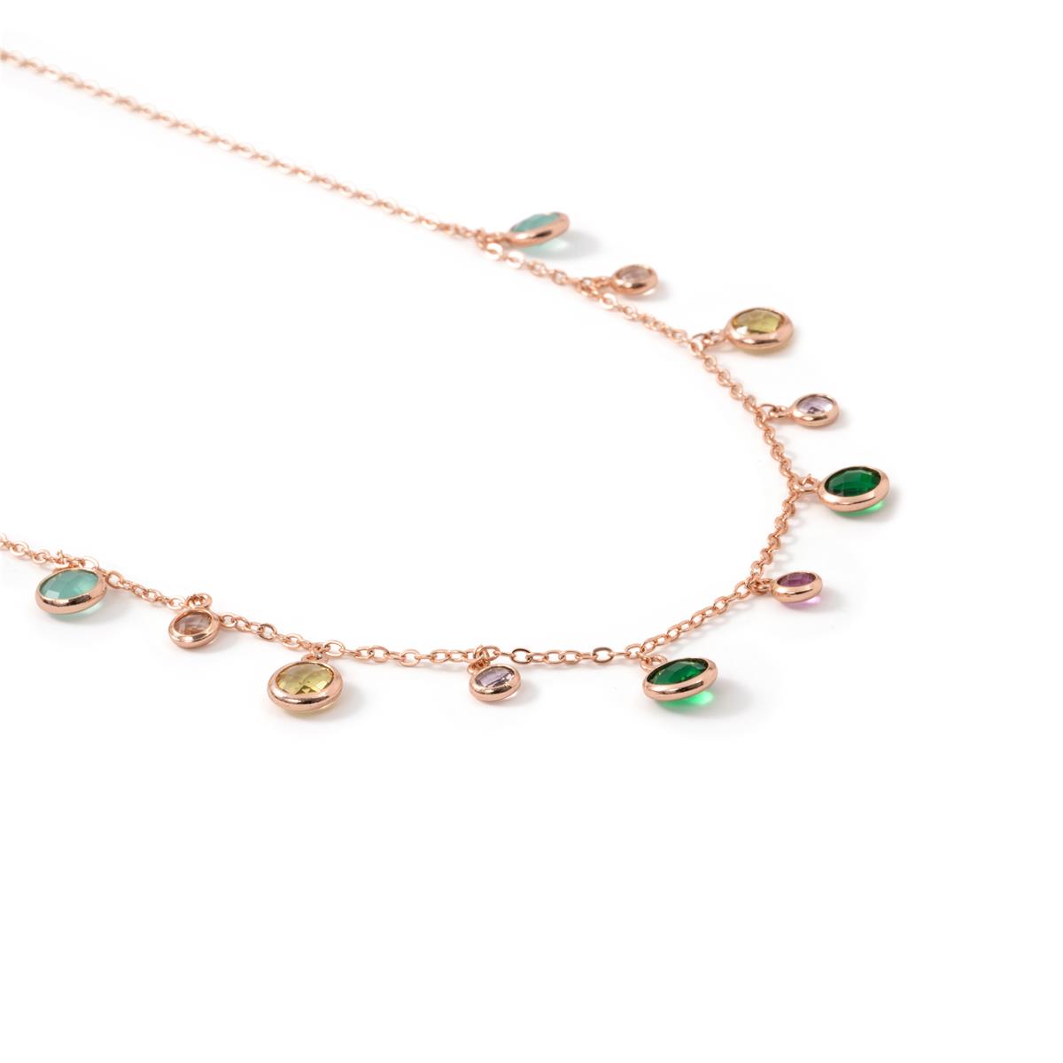 Collier en alliage de métal et zircon multicolore finition or rose 18 carats - Huis