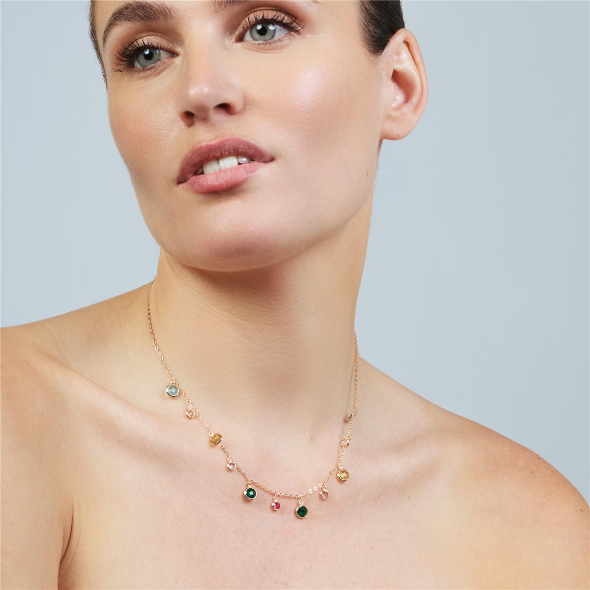 Collier en alliage de métal et zircon multicolore finition or rose 18 carats - Huis
