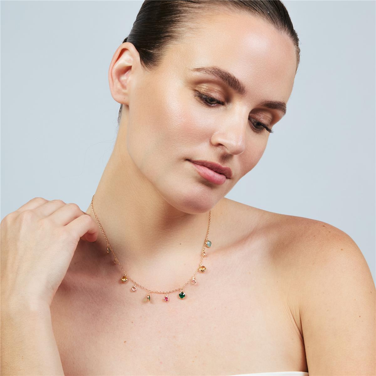 Collier en alliage de métal et zircon multicolore finition or rose 18 carats - Huis