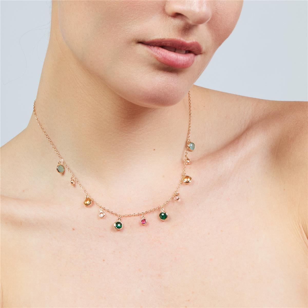 Collier en alliage de métal et zircon multicolore finition or rose 18 carats - Huis