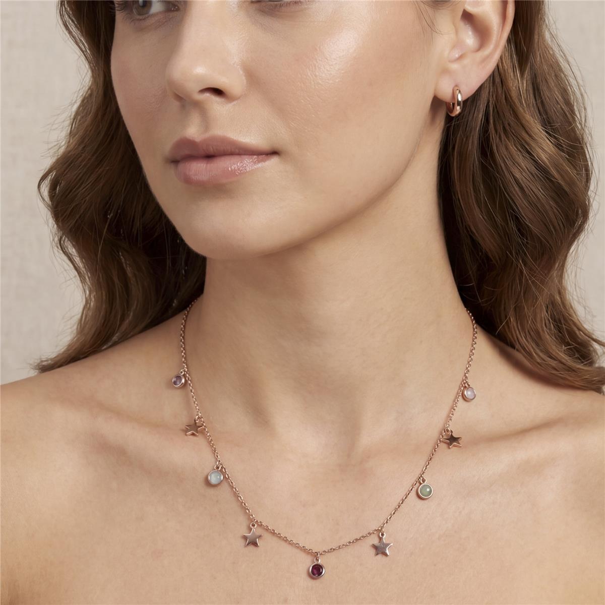 Collana in lega metallica e zirconi multicolore con finitura in oro rosa 18k - Naru