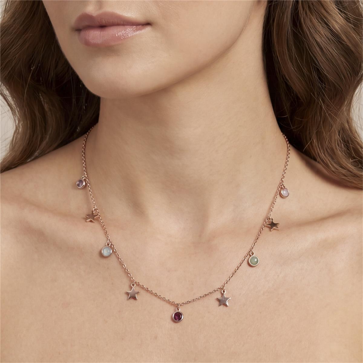 Collana in lega metallica e zirconi multicolore con finitura in oro rosa 18k - Naru