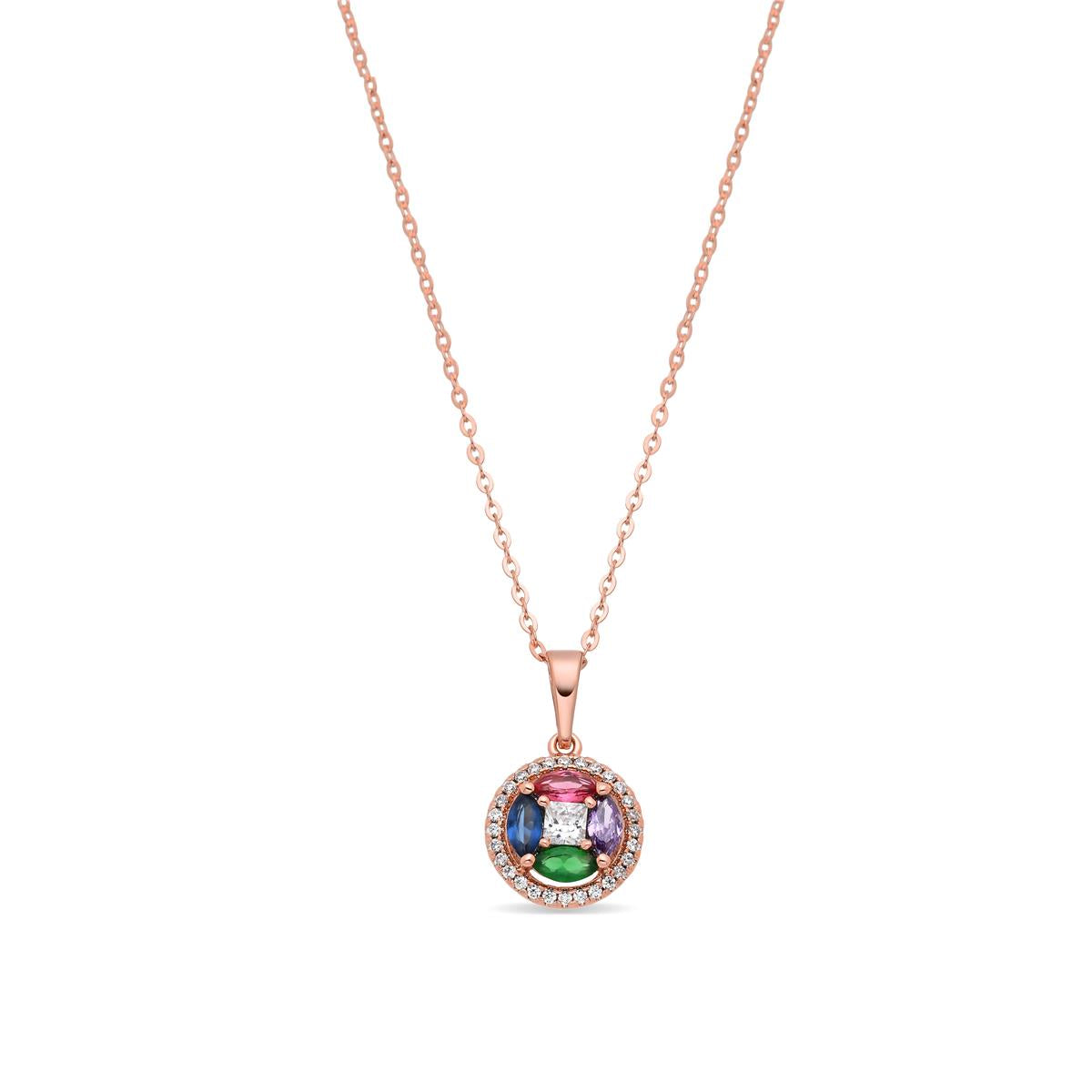 18k Roségold-farbene Halskette aus Metalllegierung und mehrfarbigen Zirkonsteinen - Rathio