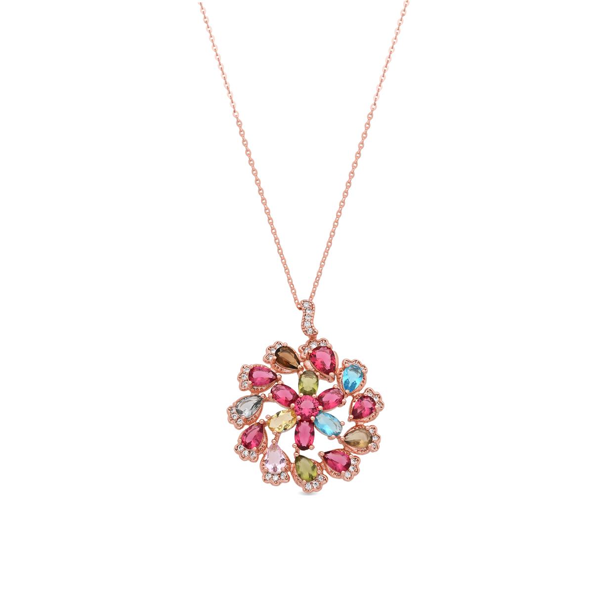 Collana in lega metallica e zirconi multicolore con finitura in oro rosa 18k - Casil