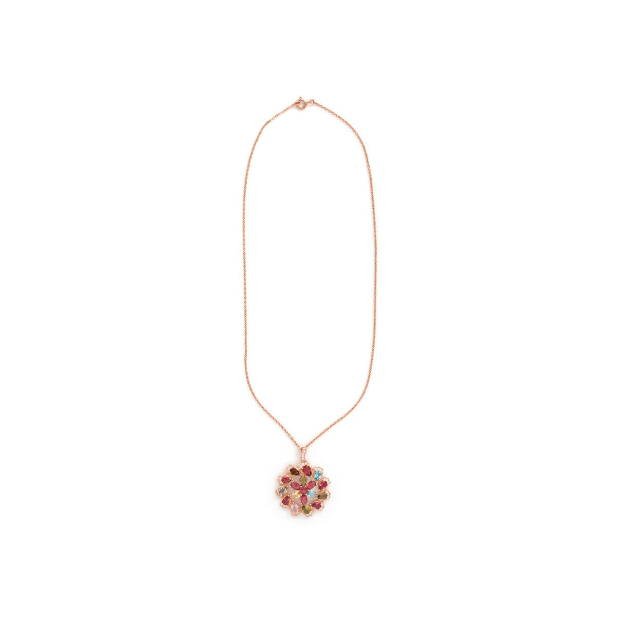 Collana in lega metallica e zirconi multicolore con finitura in oro rosa 18k - Casil