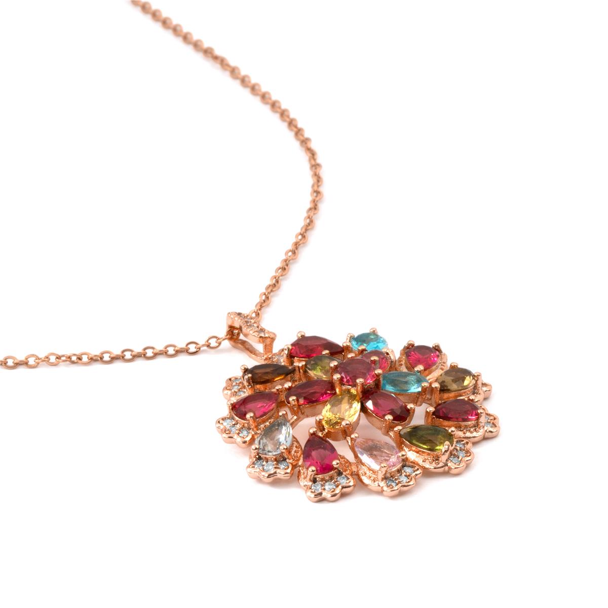 Collana in lega metallica e zirconi multicolore con finitura in oro rosa 18k - Casil