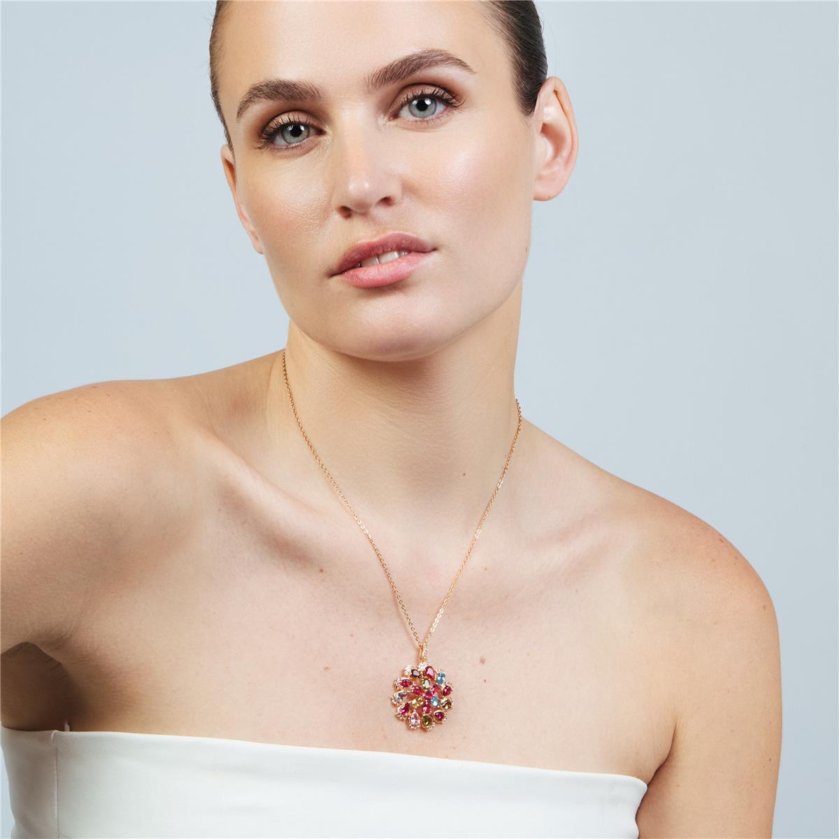 Collana in lega metallica e zirconi multicolore con finitura in oro rosa 18k - Casil