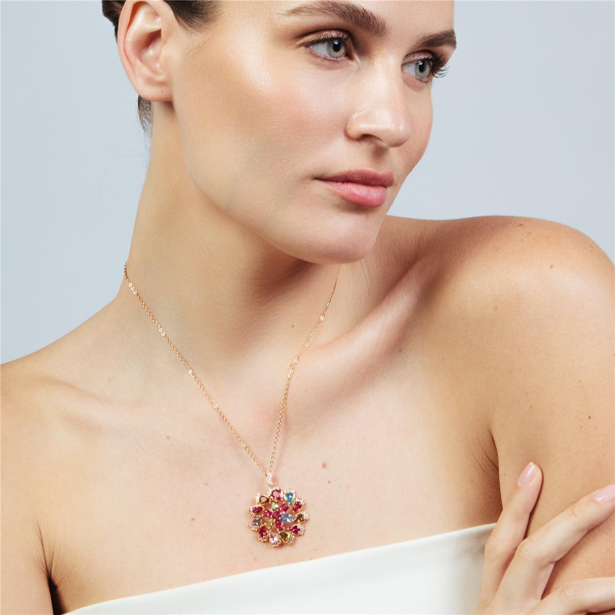 Collana in lega metallica e zirconi multicolore con finitura in oro rosa 18k - Casil