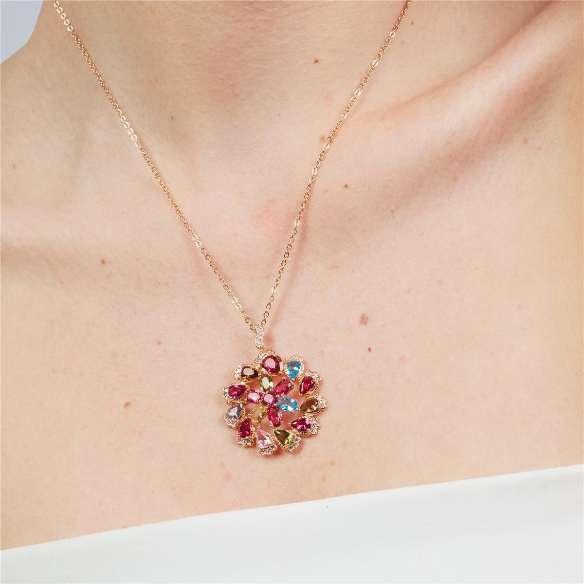 Collana in lega metallica e zirconi multicolore con finitura in oro rosa 18k - Casil