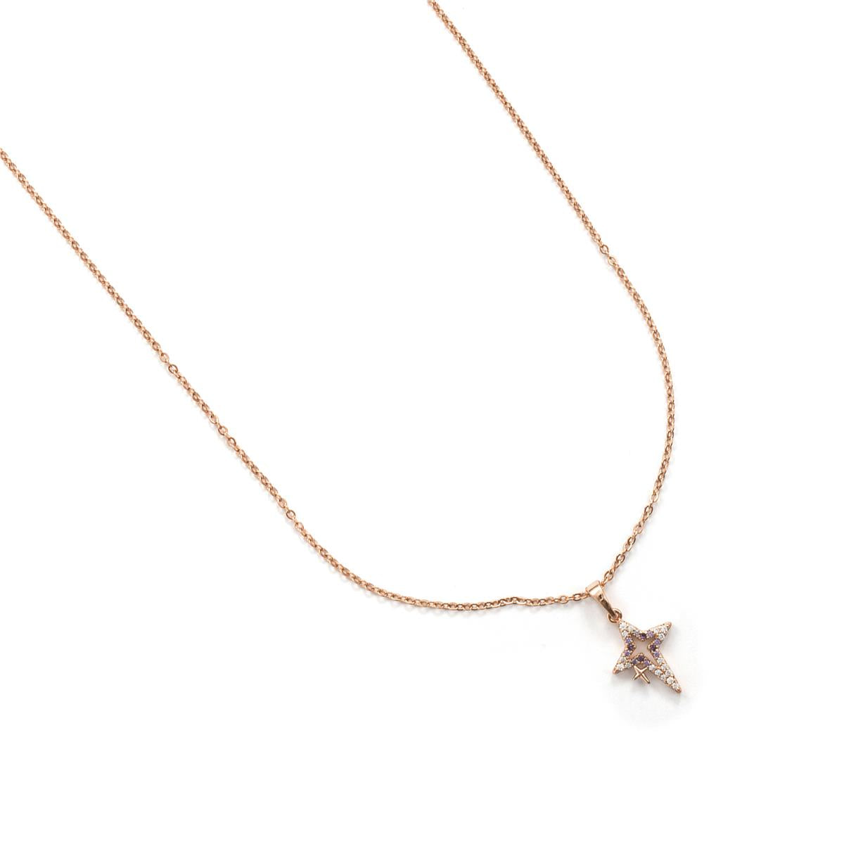 Collier en alliage de métal et zircon brillant finition or rose 18 carats - Kailial