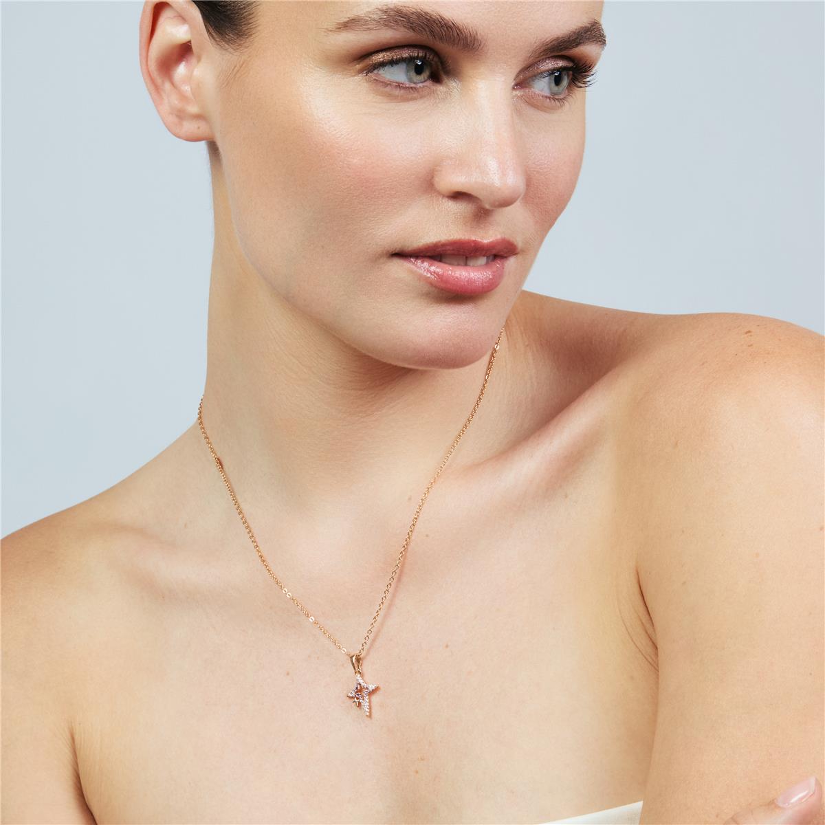 Collier en alliage de métal et zircon brillant finition or rose 18 carats - Kailial