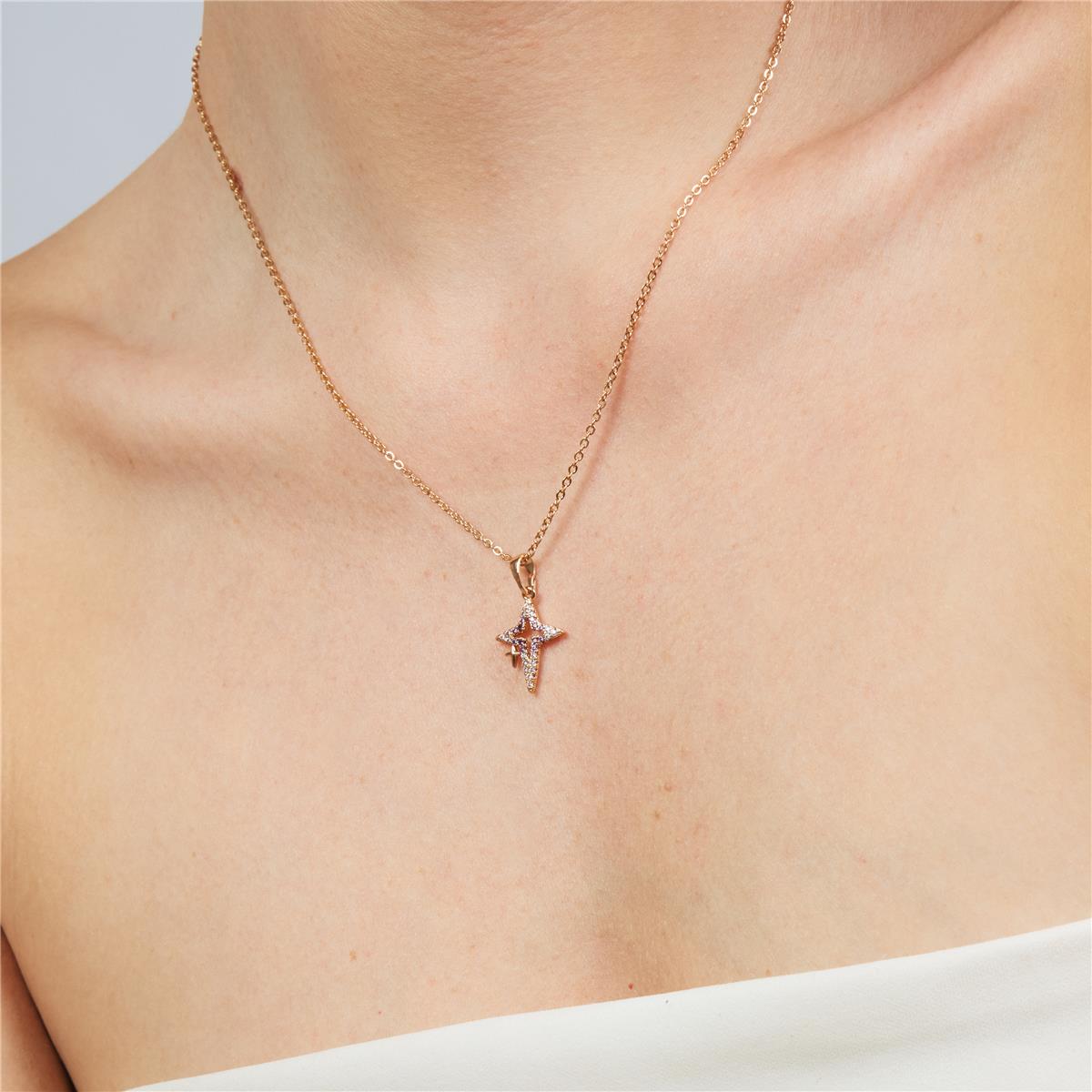 Collier en alliage de métal et zircon brillant finition or rose 18 carats - Kailial