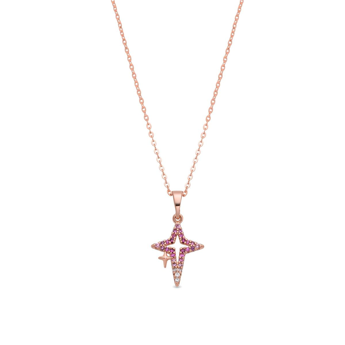 Collier en alliage de métal et zircon rubis finition or rose 18 carats - Kailial