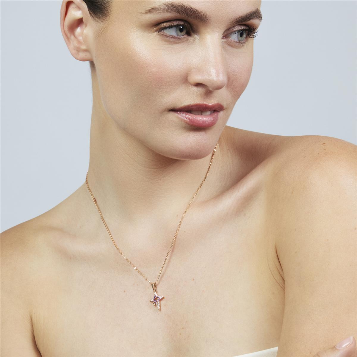 Collier en alliage de métal et zircon rubis finition or rose 18 carats - Kailial