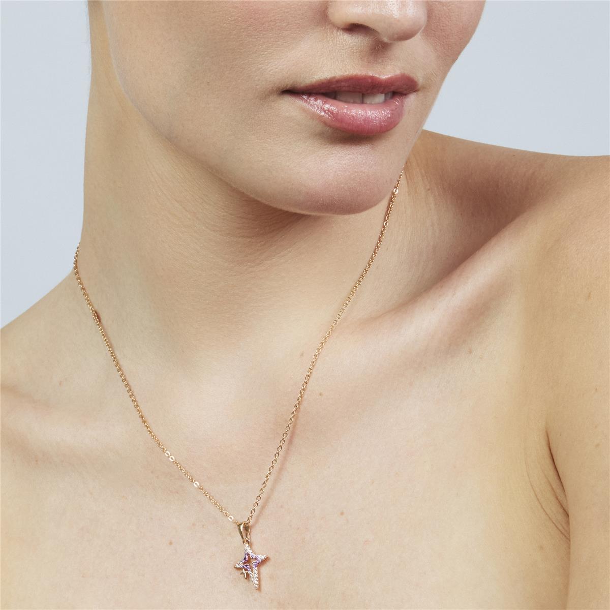 Collier en alliage de métal et zircon rubis finition or rose 18 carats - Kailial