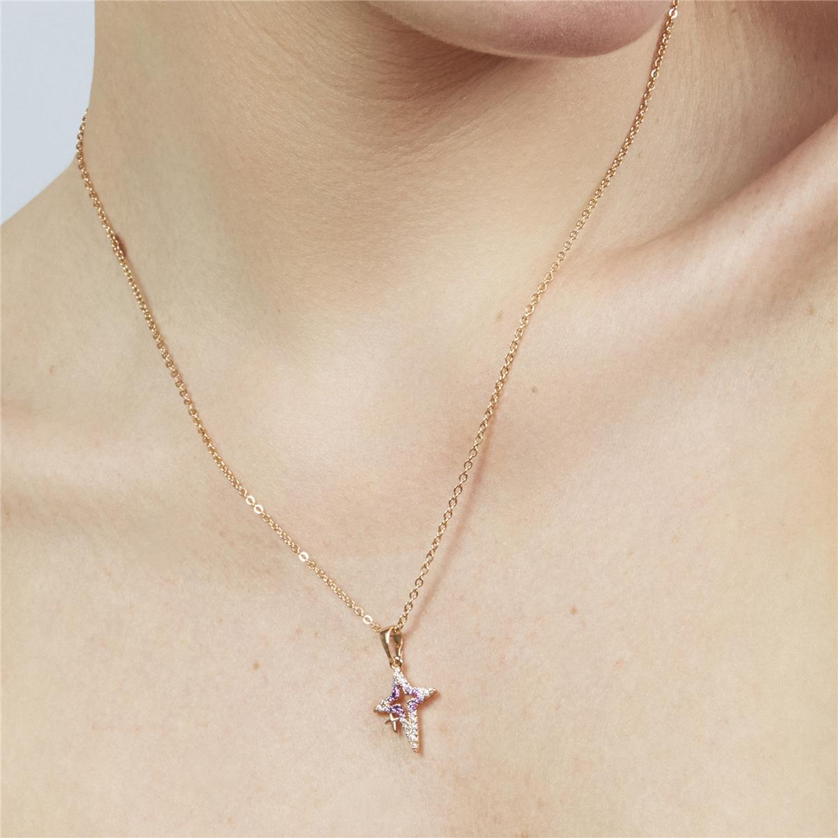 Collier en alliage de métal et zircon rubis finition or rose 18 carats - Kailial
