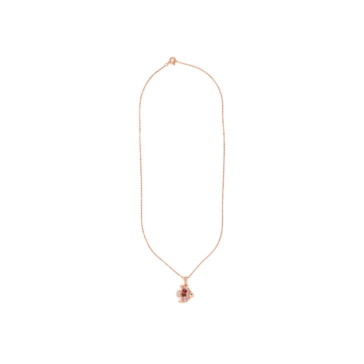 Collier en alliage de métal et zircon multicolore finition or rose 18 carats - Mahdas