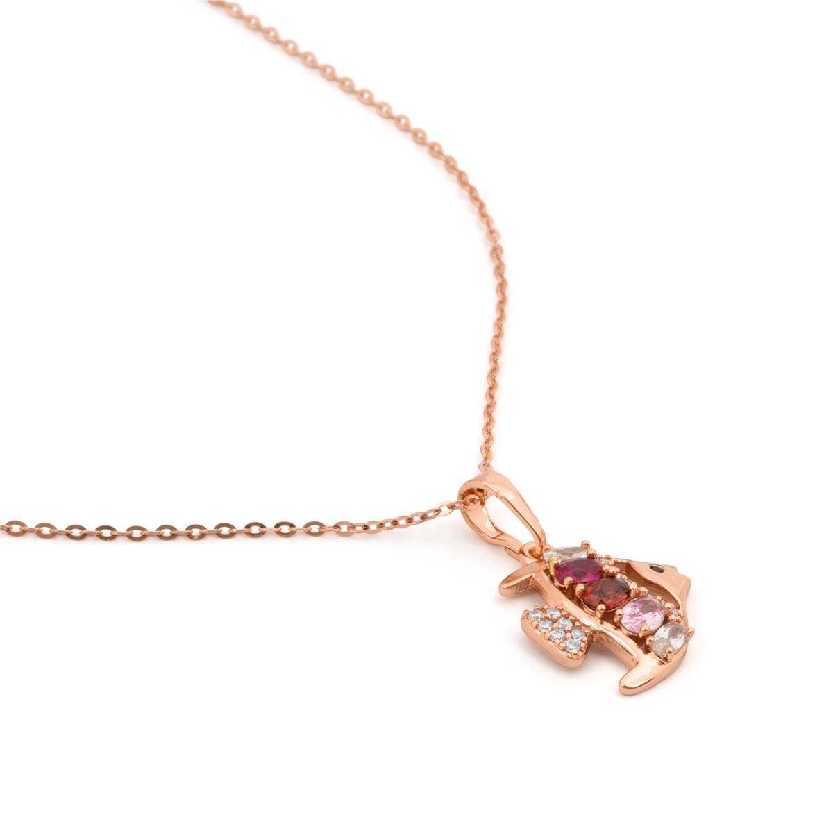 Collier en alliage de métal et zircon multicolore finition or rose 18 carats - Mahdas