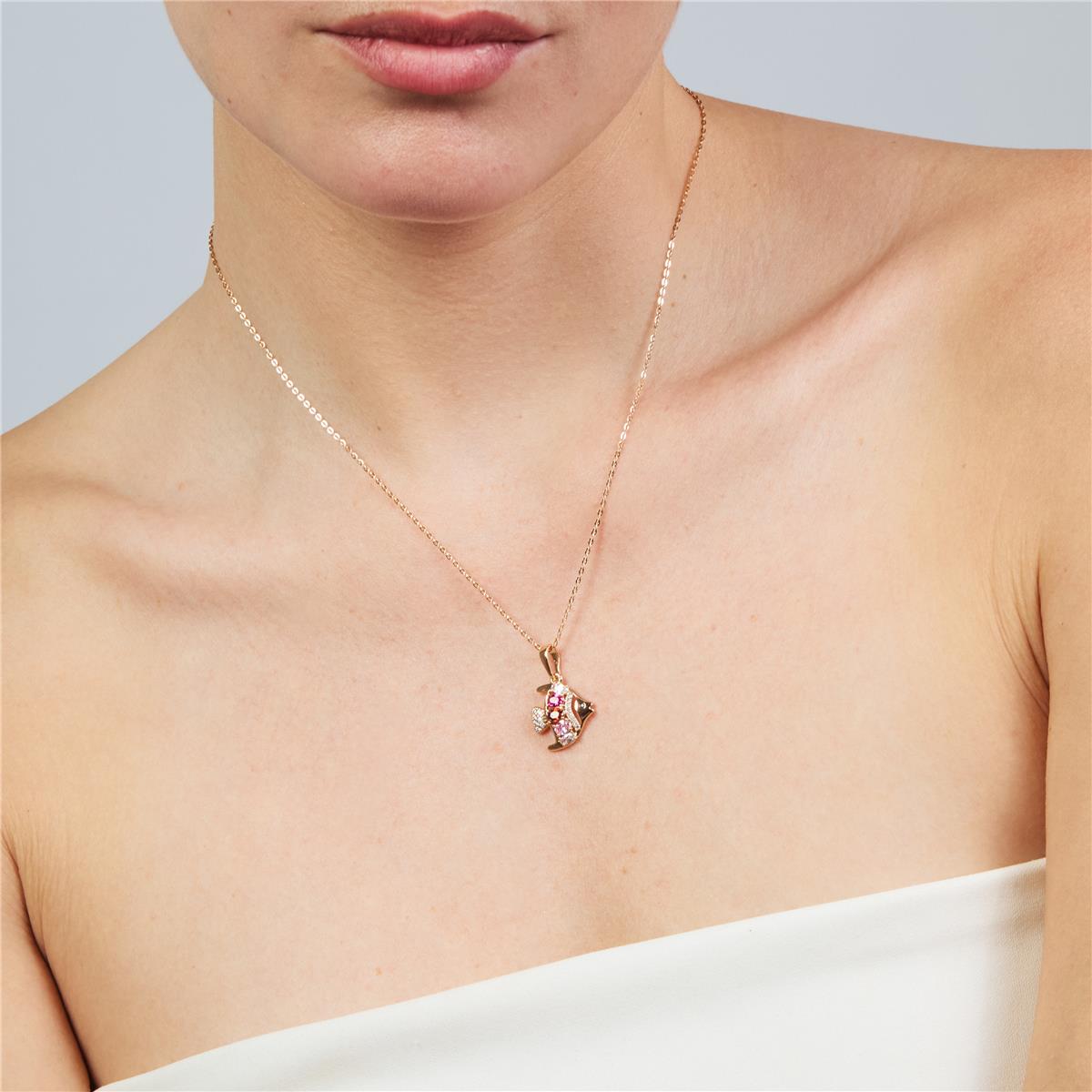 Collier en alliage de métal et zircon multicolore finition or rose 18 carats - Mahdas