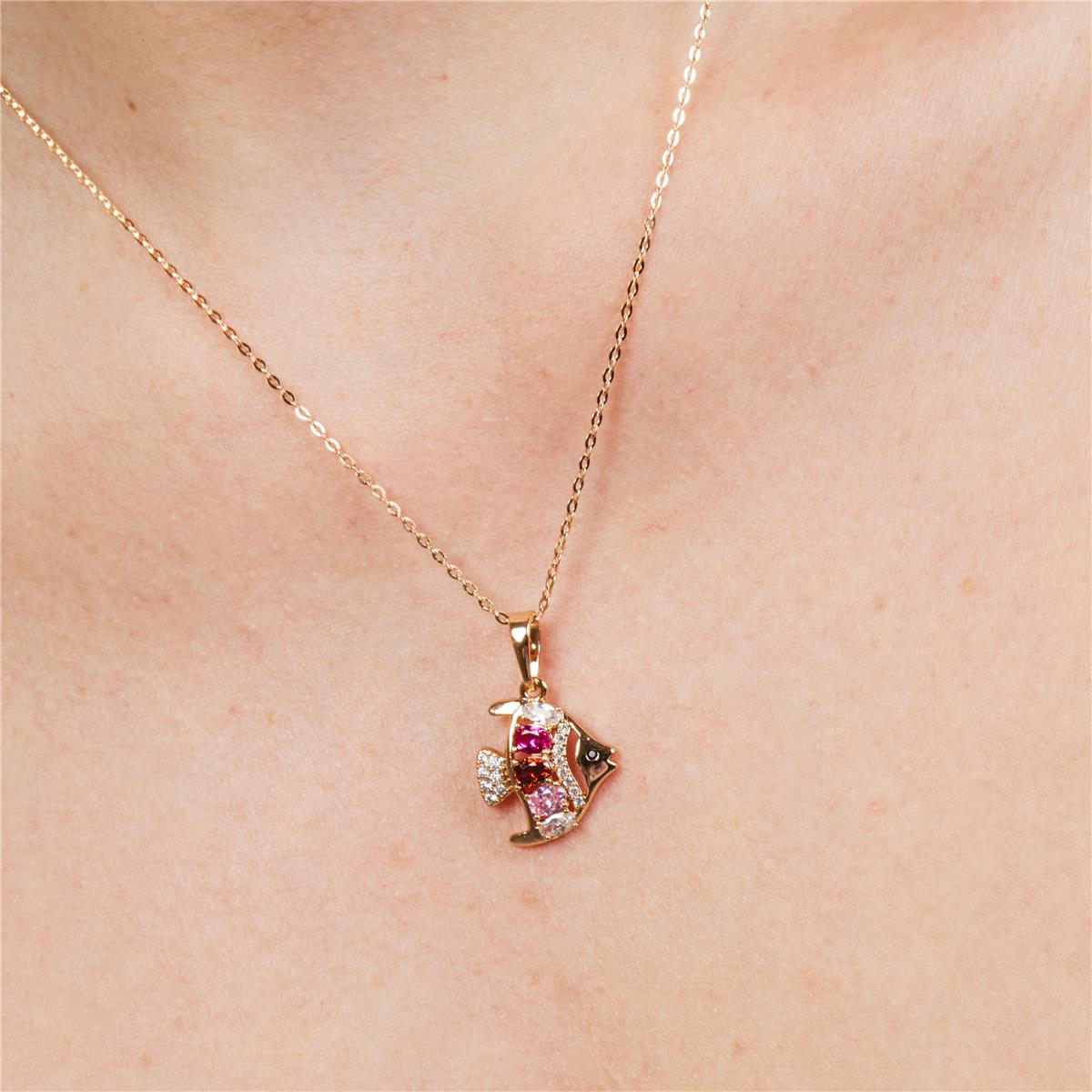 Collier en alliage de métal et zircon multicolore finition or rose 18 carats - Mahdas