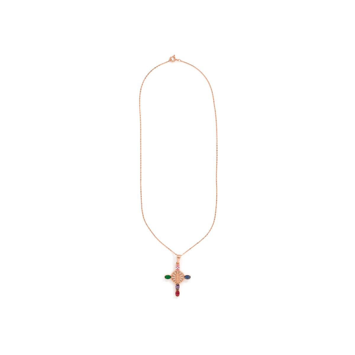 Collana in lega di metallo e zirconi multicolore con finitura in oro rosa 18k - Croce