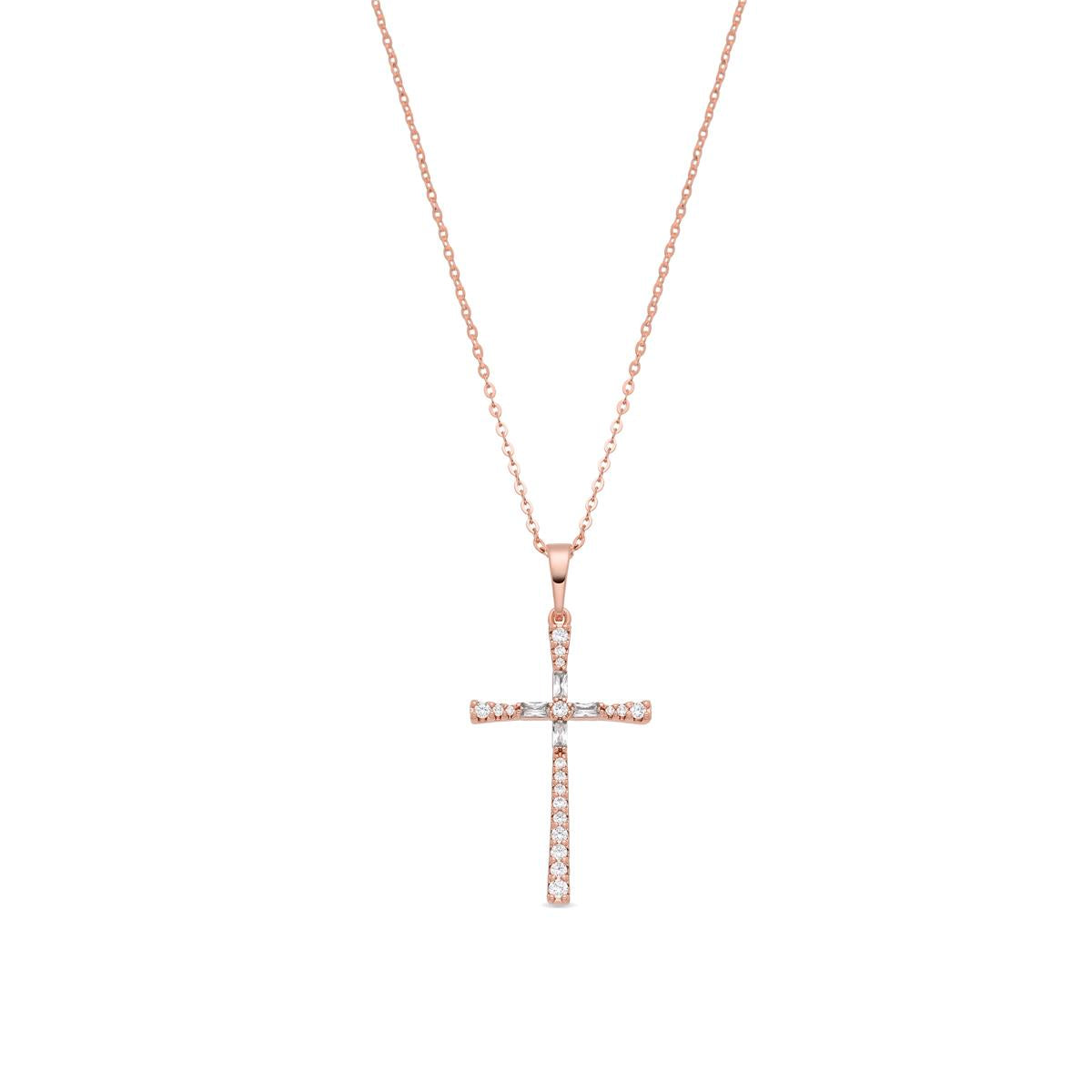 Collana in lega di metallo e zircone brillante con finitura in oro rosa 18k - Croce
