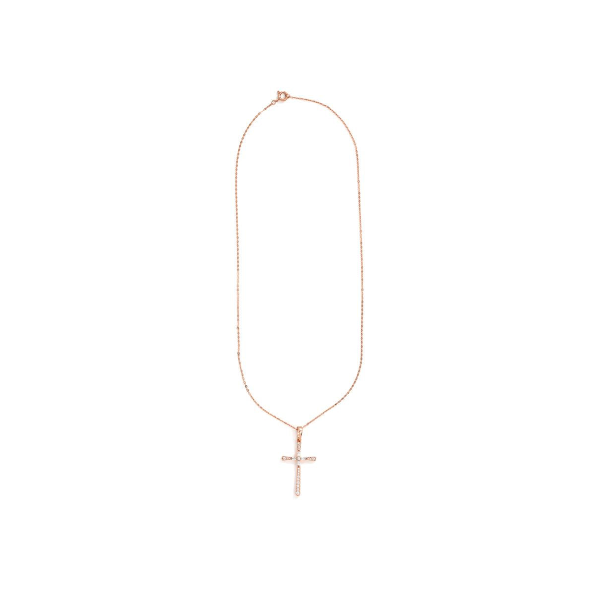 Collana in lega di metallo e zircone brillante con finitura in oro rosa 18k - Croce