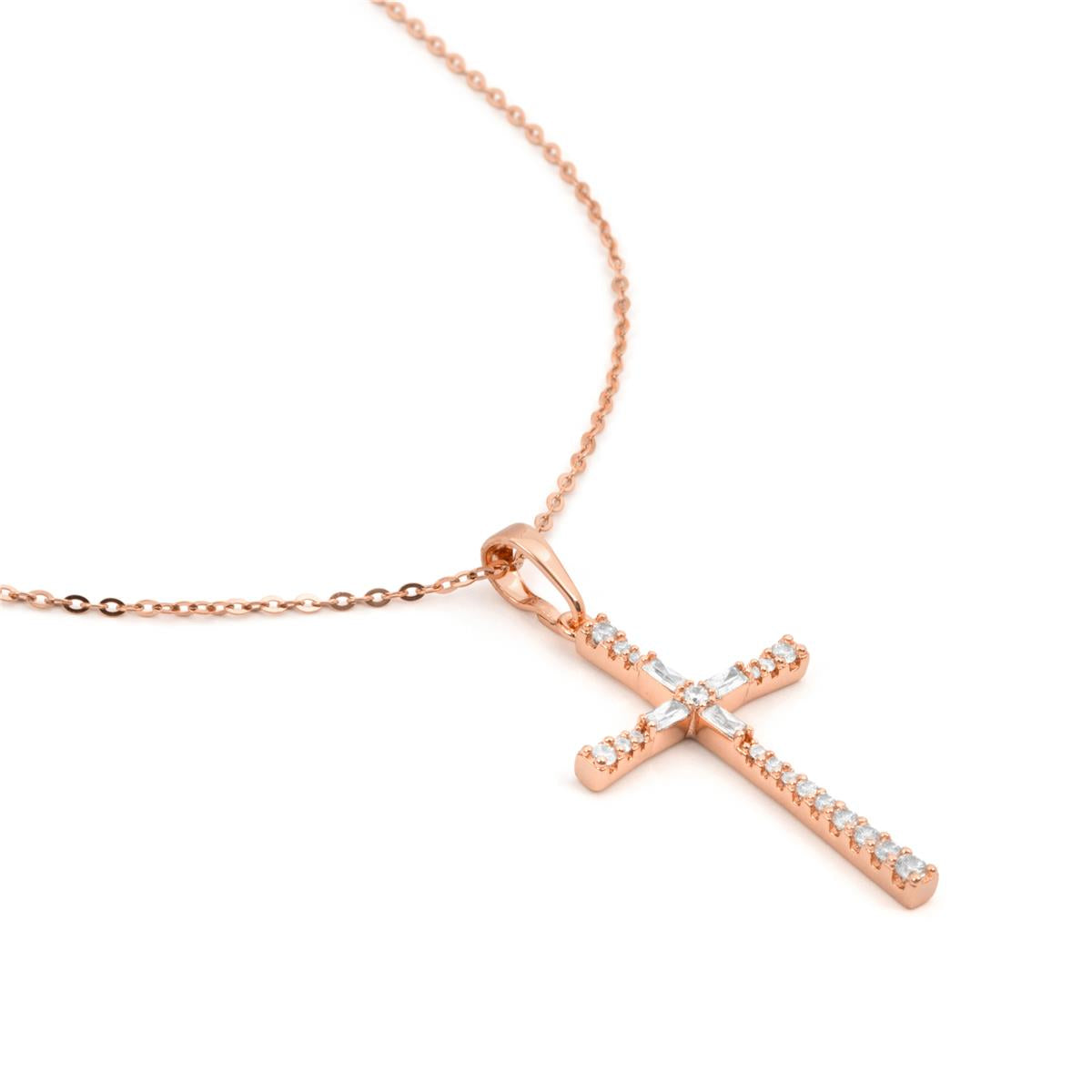 Collana in lega di metallo e zircone brillante con finitura in oro rosa 18k - Croce