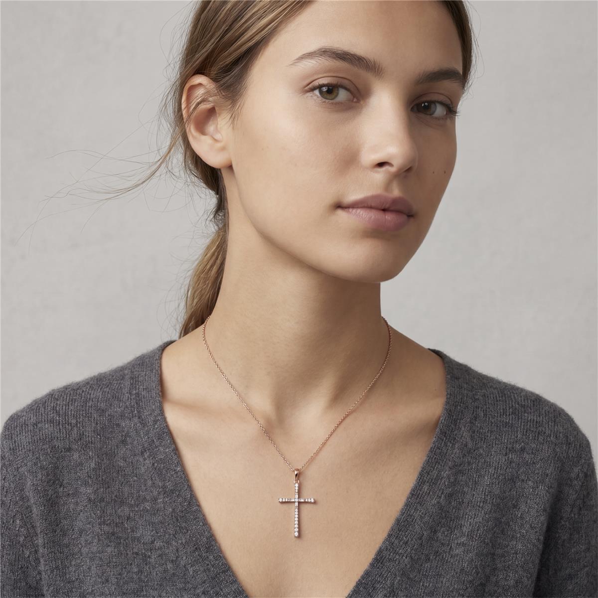 Collana in lega di metallo e zircone brillante con finitura in oro rosa 18k - Croce